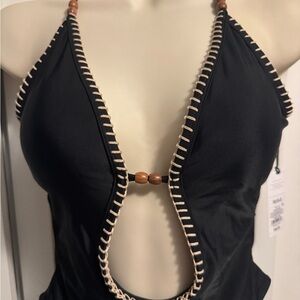 XS Black Swimsuit with contrast stitching, NEW